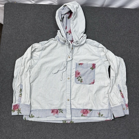 Free People Jackets & Blazers - Free People We The Free Striped Floral Hooded Jacket S